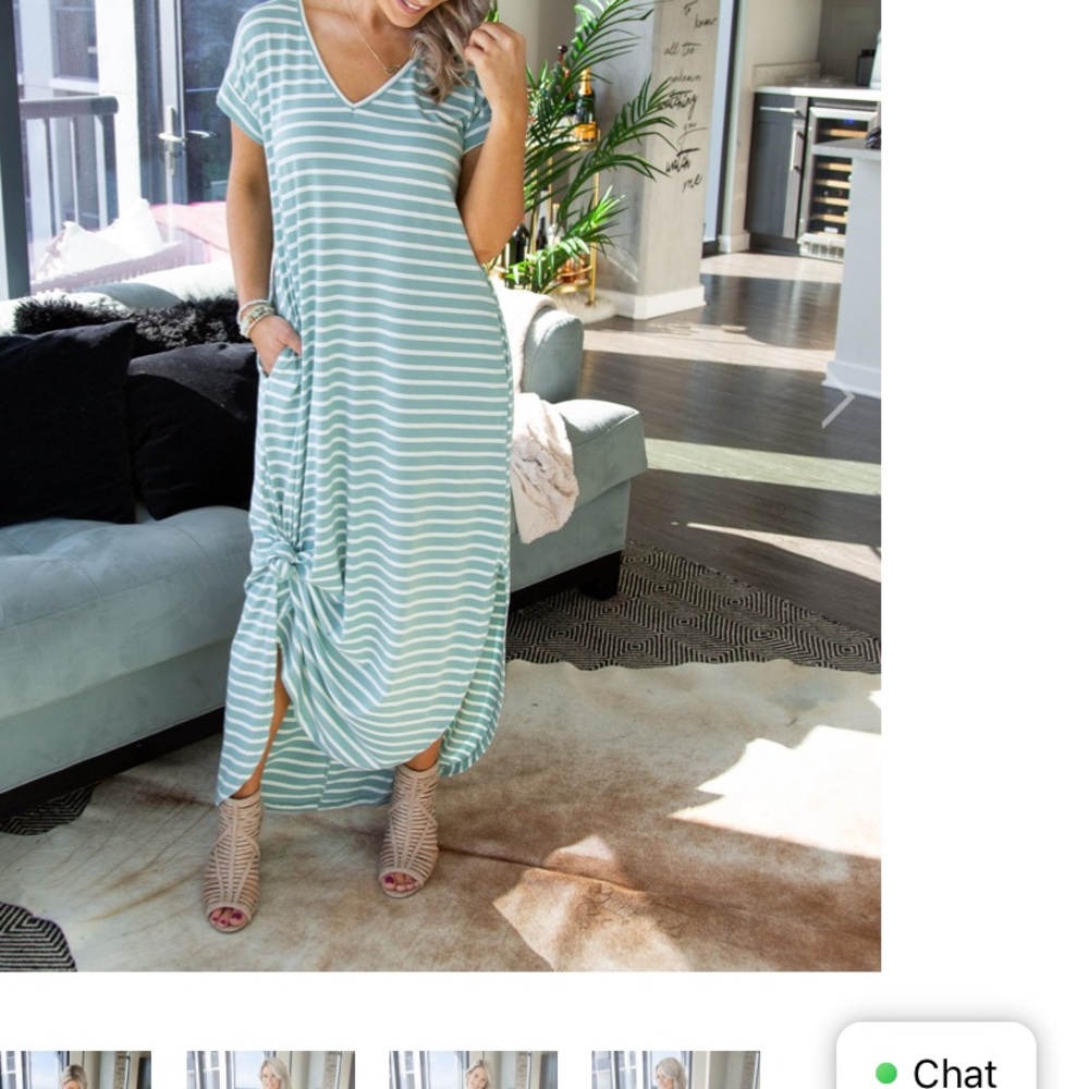 Mint green and white striped maxi dress